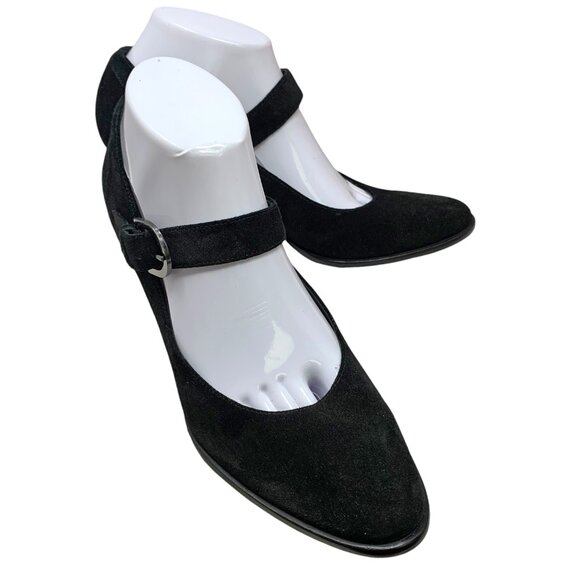 Via Spiga Black Suede Cone Heel Mary‎ Jane Pumps - Picture 8 of 10